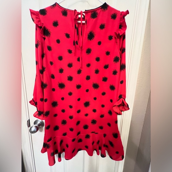 Who What Wear red and back dress. Ruffled shoulders and ties at neck in back. - Picture 2 of 3